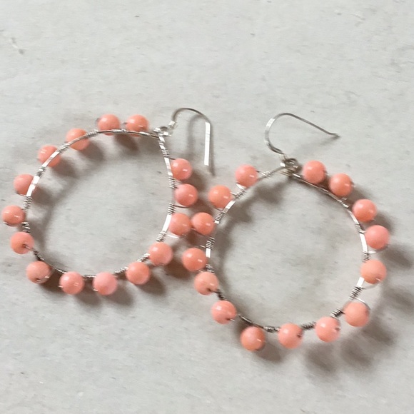 Sterling Silver Pink Coral Loop earrings - Picture 4 of 4